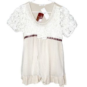 NWT Axes Femme Baby Doll Dress Kids Ornate Rose and Lace